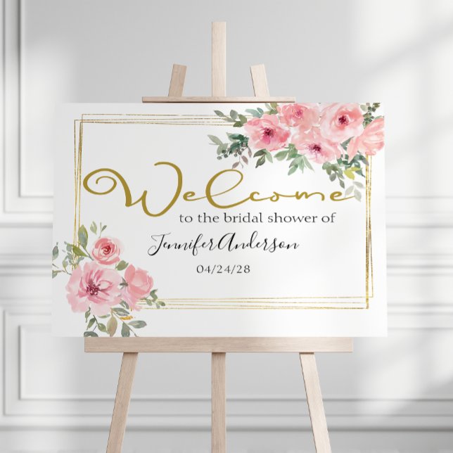 Affiche de douche florale rose pâle luxuriante aqu (Créateur téléchargé)