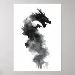 Affiche de dragon de fantaisie à encre noire abstr