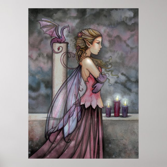 Affiche de dragon fée rose violet mystique (Devant)
