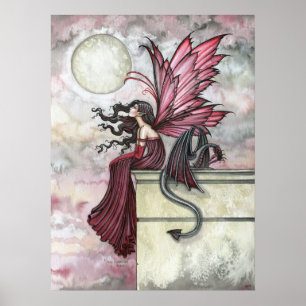 Affiche de dragon fée rouge rubis