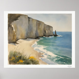 Affiche de falaises côtières et de plage de sable