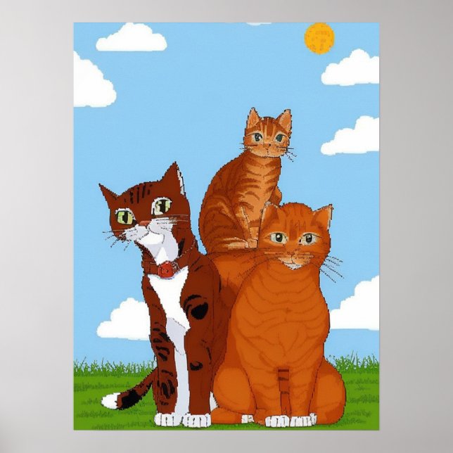 Affiche de famille de chat fantaisiste - Art mural (Devant)
