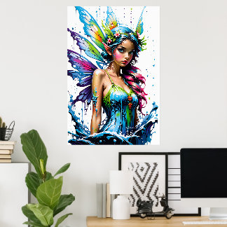 Affiche de fantaisie de fée verte cyan colorée mag