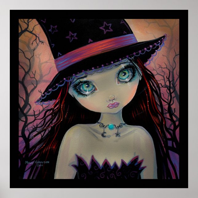 Affiche de fantasy art de sorcière aux yeux brilla (Devant)