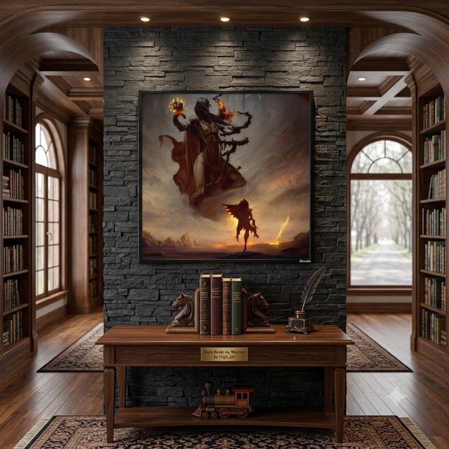 Affiche de fantasy brillante avec guerrier et bête (Créateur téléchargé)