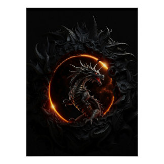 Affiche de fantasy Eclipse solaire Dragon épique
