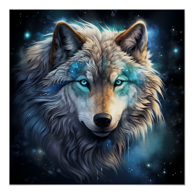 Affiche de fantasy Loup Esprit Cosmique (Devant)