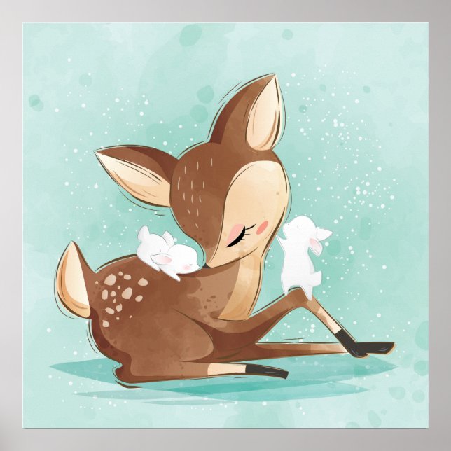 Affiche de faon avec un bébé lapin (Devant)