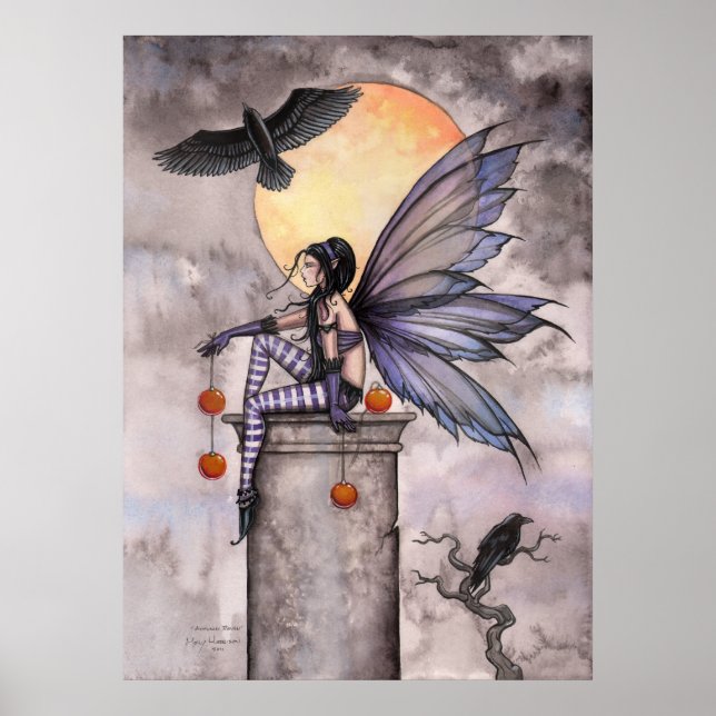 Affiche de fée de fantasy gothique d'automne raven (Devant)
