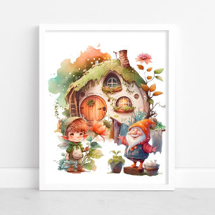 Affiche de fée et de gnome mignonne