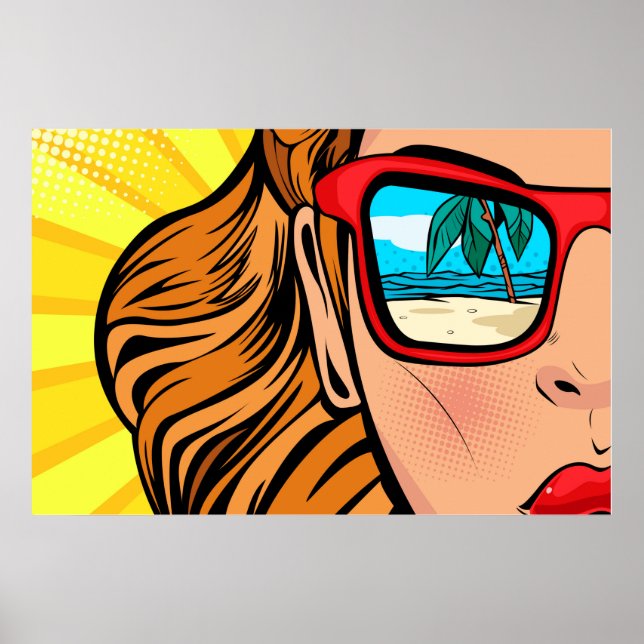 Affiche de femme à lunettes de soleil Pop Art sur  (Devant)