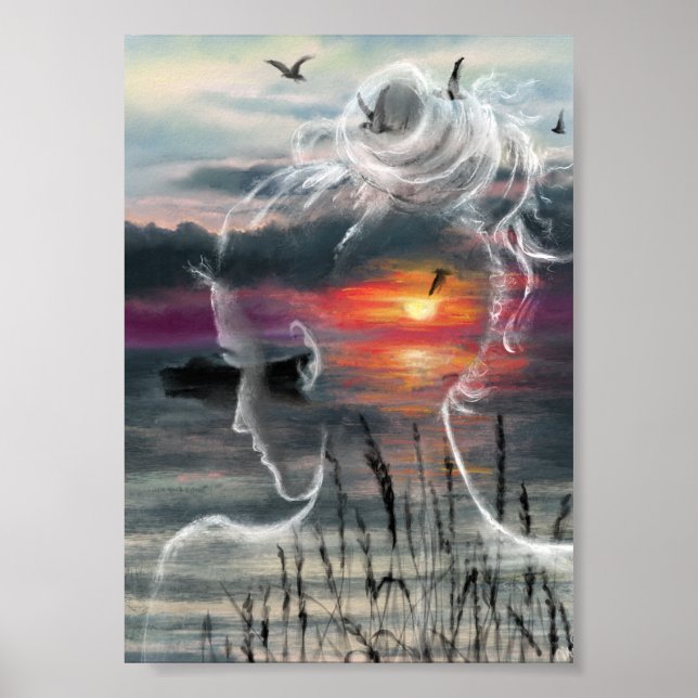 Affiche de femme au coucher du soleil (Devant)