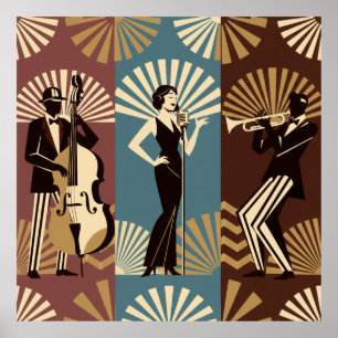 Affiche de femme au piano jazz Art Déco   Glamour 
