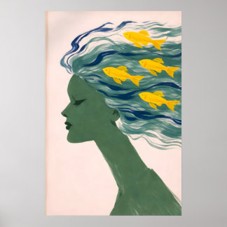 Affiche de femme aux cheveux de poisson, portrait
