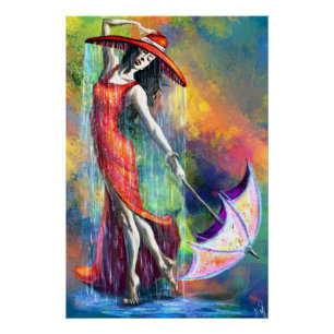 Affiche de femme dansant avec parapluie