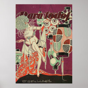 Affiche de femme de lanterne Art Déco vintage – an