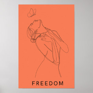 Affiche de femme en art linéaire papillon saumon