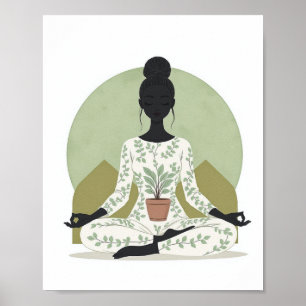 Affiche de femme méditant minimaliste émeraude