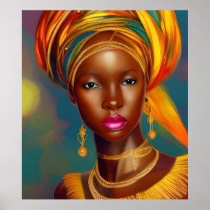 Affiche de femme princesse africaine 2 bijoux en o
