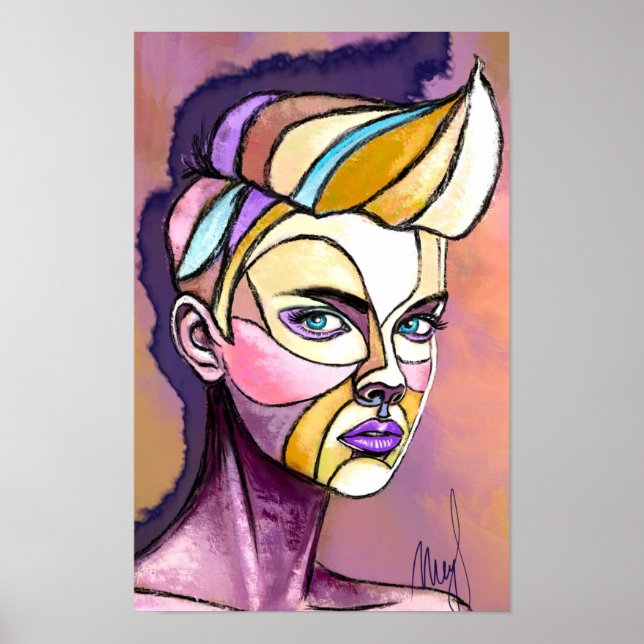 Affiche de femme punk colorée (Devant)