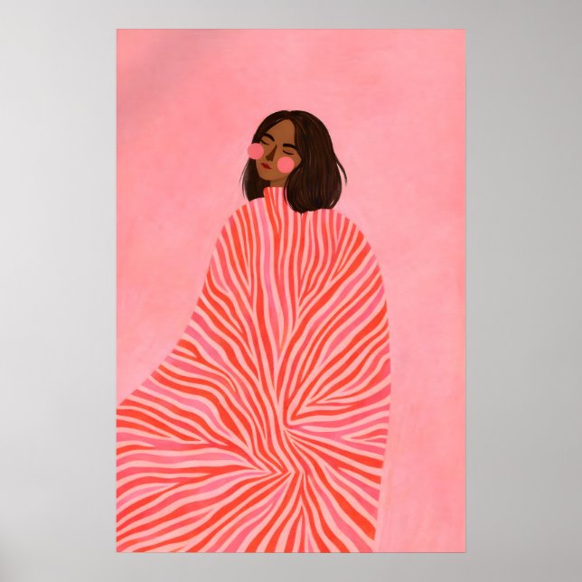 Affiche de femme rayée rose, féminine moderne (Devant)