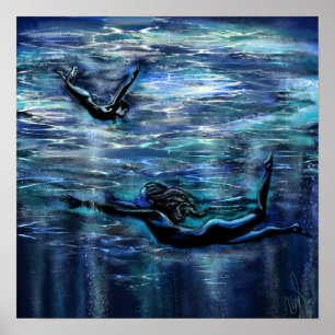 Affiche de femmes nageant sous l'eau Impression Pe