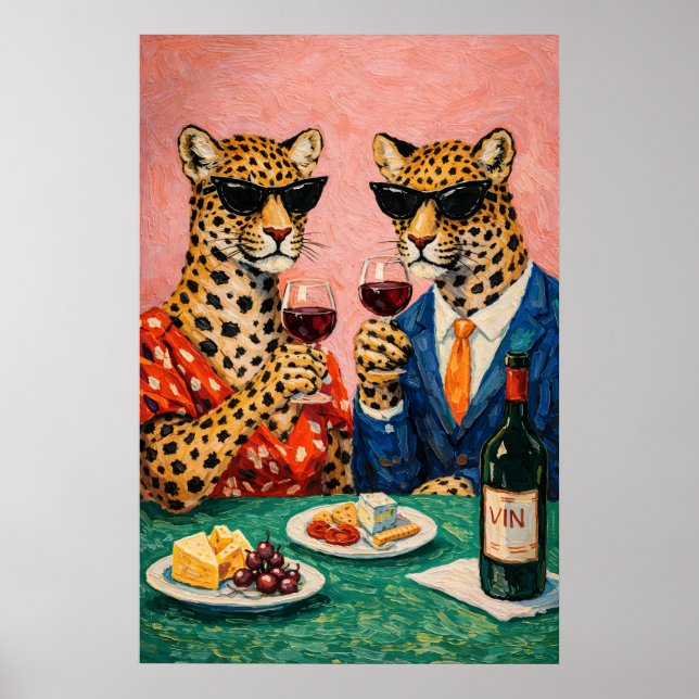 Affiche de fête au vin léopard, Art mural d'animal (Devant)
