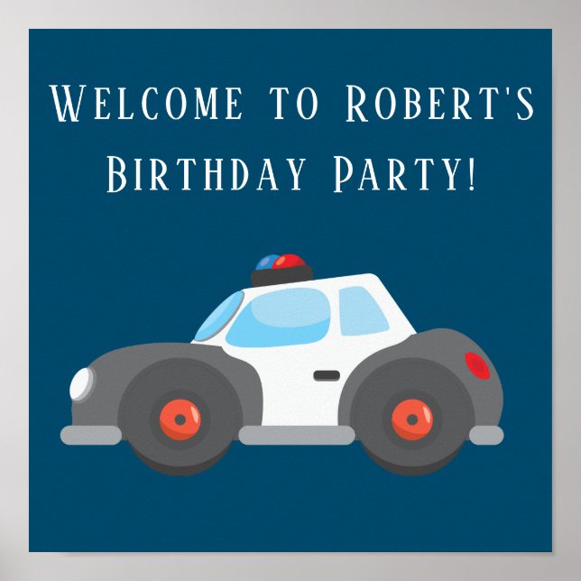 Affiche de fête d'anniversaire bleu marine de voit (Devant)