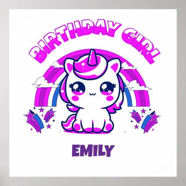 Affiche de fête d'anniversaire des filles licornes (Devant)