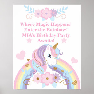 Affiche de fête d'anniversaire licorne arc-en-ciel
