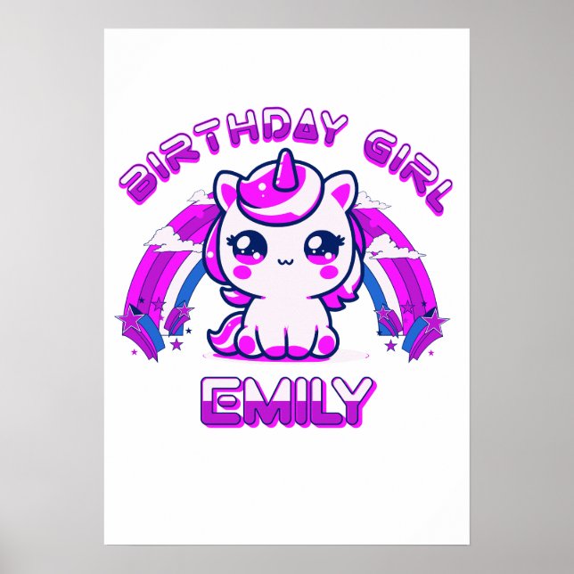 Affiche de fête d'anniversaire Licorne - Filles pe (Devant)