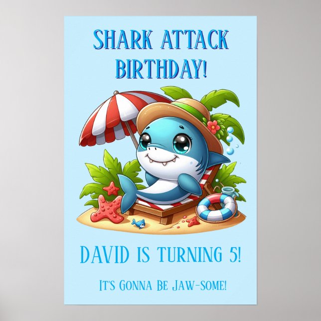 Affiche de fête d'anniversaire Shark Attack Beach  (Devant)