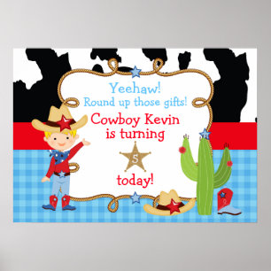 Affiche de fête d'anniversaire western cowboy blon