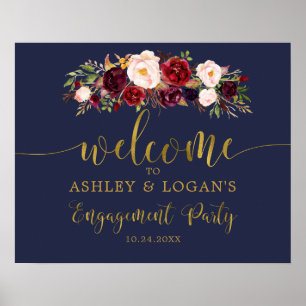 Affiche de fête de fiançailles Bohème Navy Or Mars