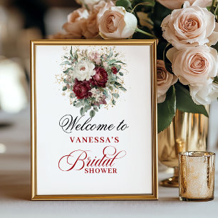 Affiche de Fête de Mariage Burgundy Rouge Profond