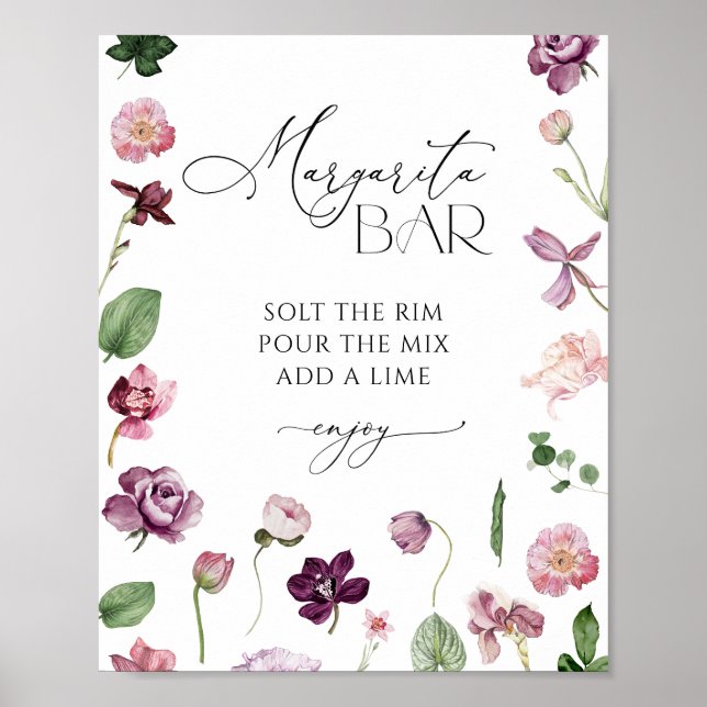 Affiche de Fête de Mariage Florale Bar Margarita (Devant)