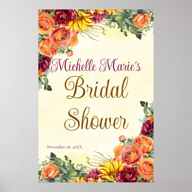 Affiche de Fête de Mariage Florale d'Automne (Devant)
