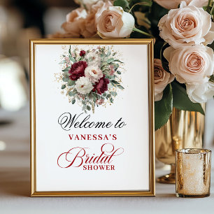 Affiche de Fête de Mariage Verte Rose Bourgogne