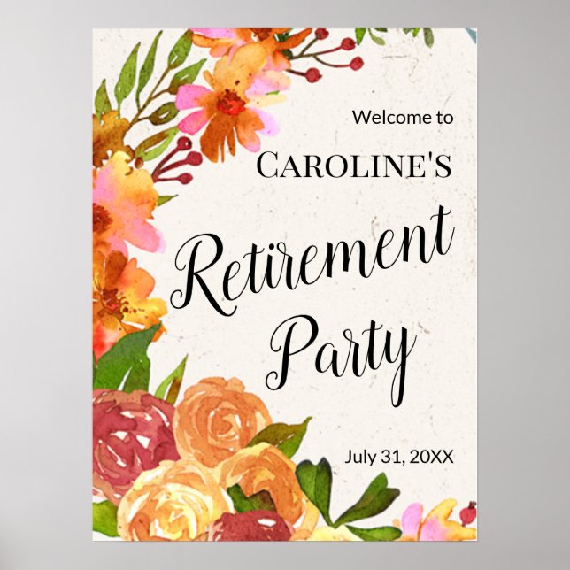 Affiche de fête de retraite à l'aquarelle florale (Devant)