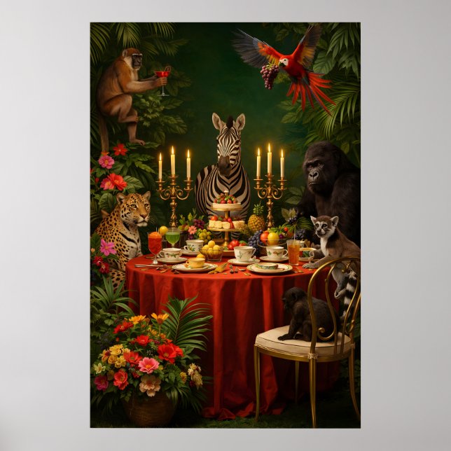 Affiche de fête de thé d'animaux de jungle, maxima (Devant)