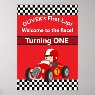 Affiche de fête de voiture de course pour 1er anni