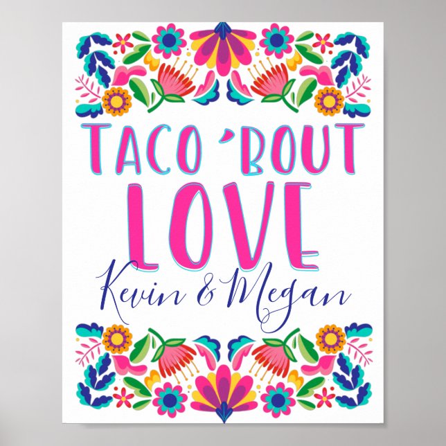 Affiche de Fête Mexicaine Fleurs Fiesta Amour Taco (Devant)