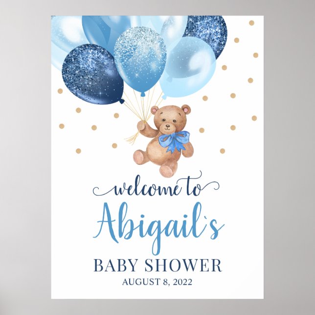 Affiche de fête prénatale Bienvenue Bébé Ours en p (Devant)