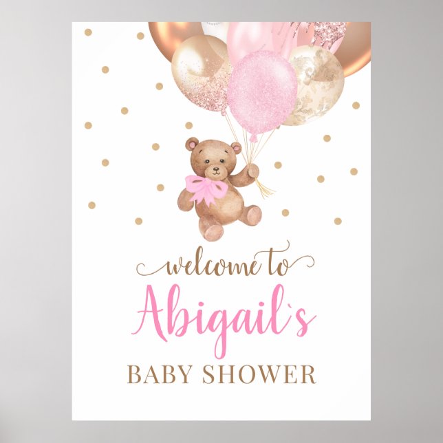 Affiche de fête prénatale Bienvenue Bébé Ourson Mi (Devant)