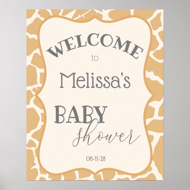 Affiche de fête prénatale pour bébé girafe garçon  (Devant)