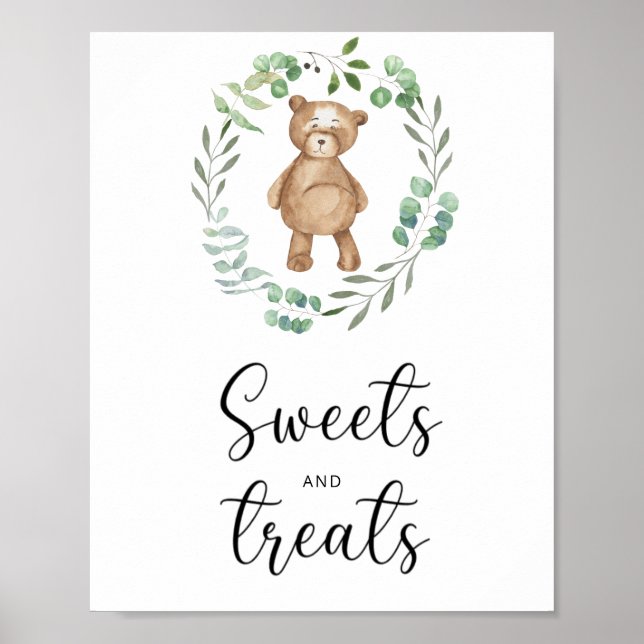 affiche de fête prénatale pour bébé ourson douceur (Devant)