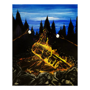 Affiche de feu de camp confortable au coucher du s
