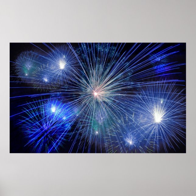 affiche de feux d'artifice bleus (Devant)