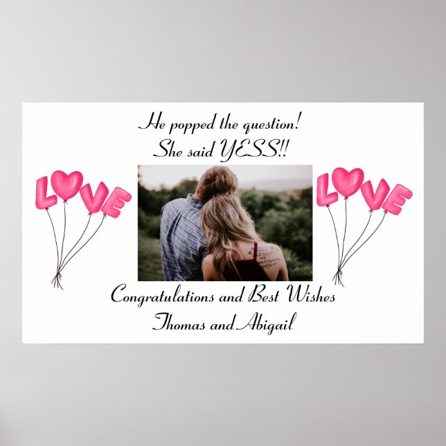 Affiche de fiançailles photo Ballons roses d'amour (Devant)