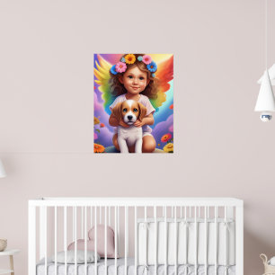 Affiche de fille ange colorée avec chiot pour cham
